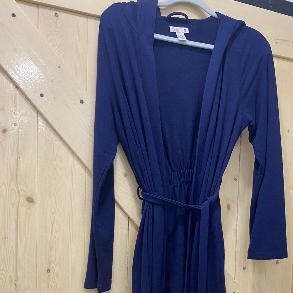 ❤️❤️Bump in the Night Maternity Day to Night Navy Blue Tie Hooded Robe - Picture 2 of 5
